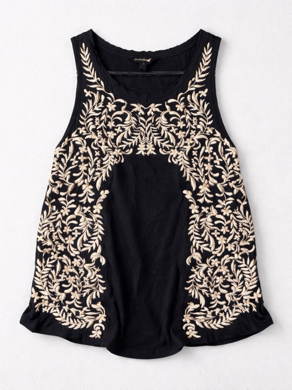 Lucky Brand Black Tank Top with White Floral Embroidery